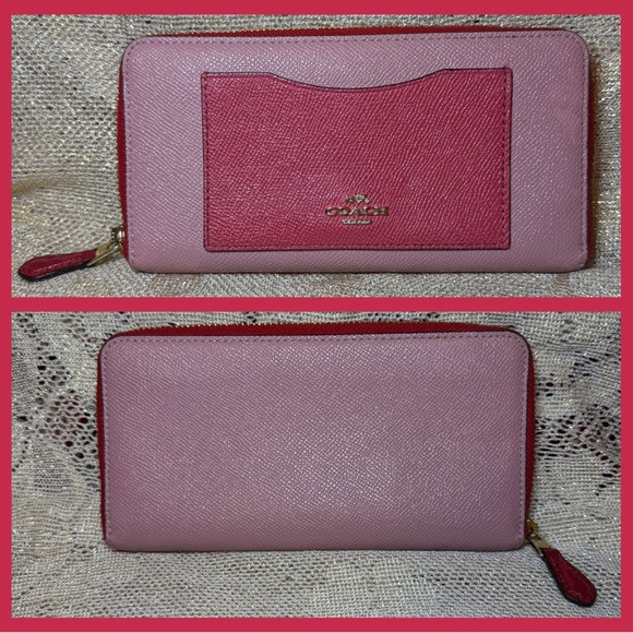 Coach Zip Around Wallet Leather Colorblock Pink & Red  Accordion Women's Wallet - Picture 3 of 11